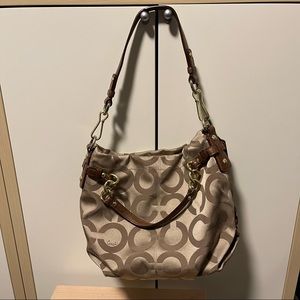 Coach // Op Art Sateen Brooke Handbag/Shoulder Bag in Khaki and Brown